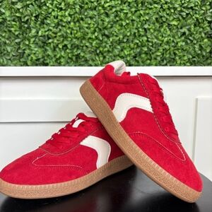 Corkys Hey Girl Spoiler Alert Red Faux Suede Sneaker Size 8